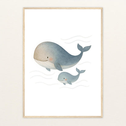 Willi der Wal - Motiv: "Familie" Poster mit Holzrahmen von tinylearner