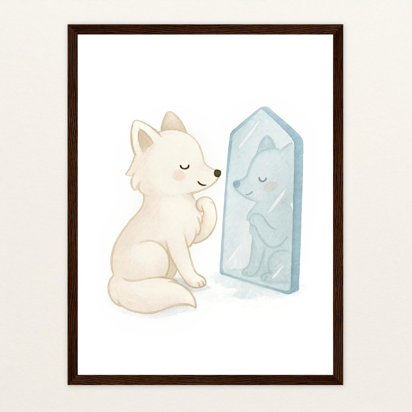 Pino der Polarfuchs - Motiv: "Spiegel" Poster mit Holzrahmen von tinylearner