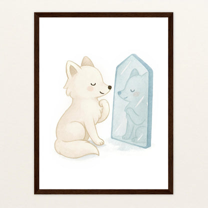 Pino der Polarfuchs - Motiv: "Spiegel" Poster mit Holzrahmen von tinylearner