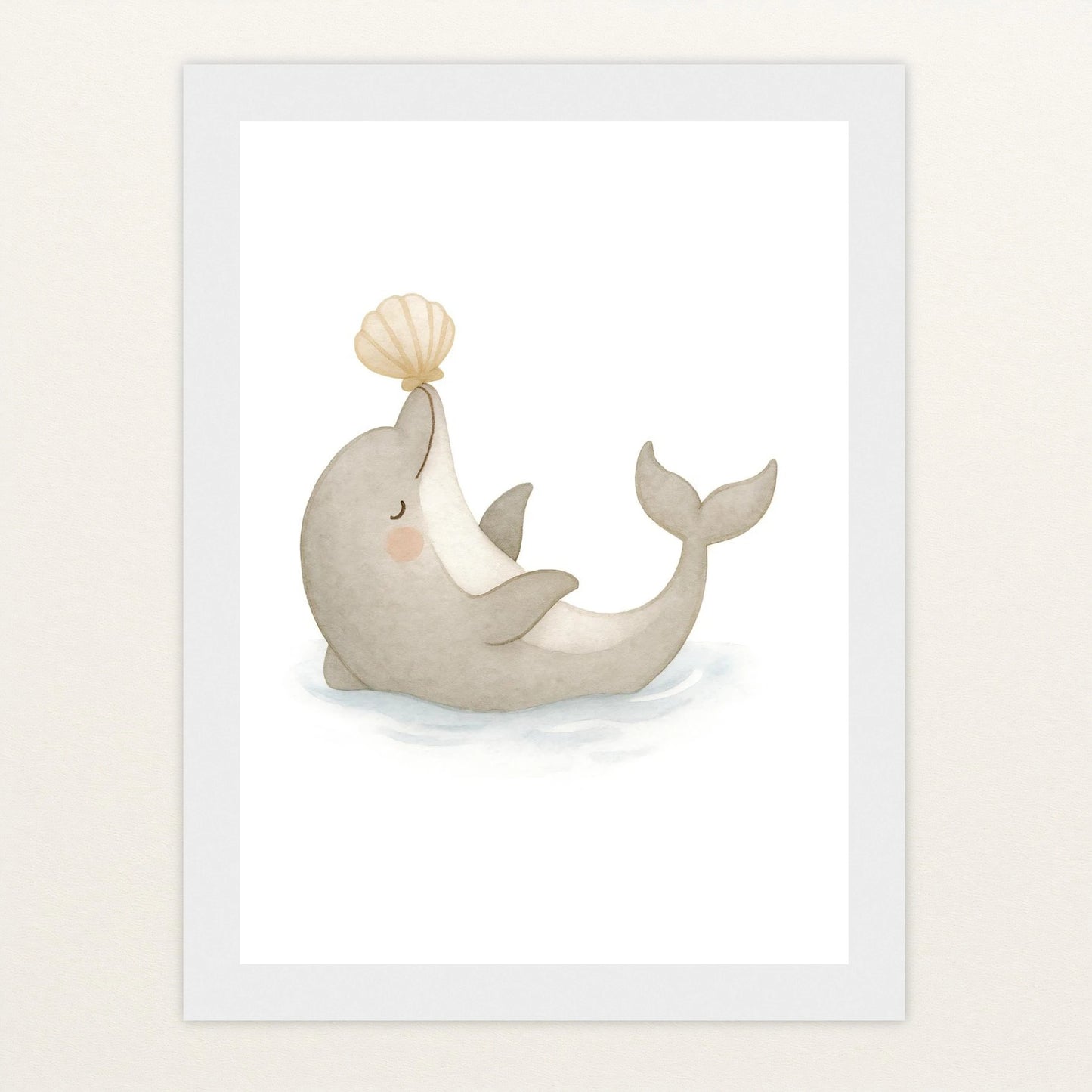 Dora der Delfin - Motiv: "Muschel" Poster mit Holzrahmen von tinylearner