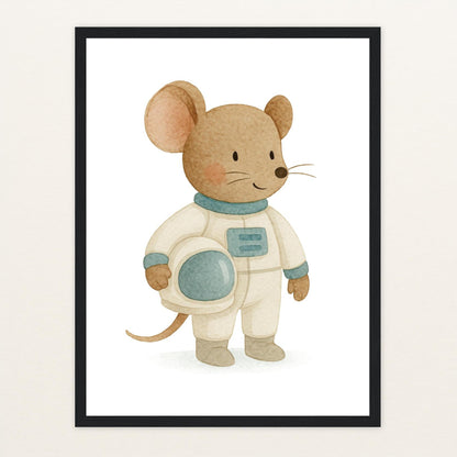 Mimi die Maus - Motiv: "Astronaut" Poster mit Holzrahmen von tinylearner