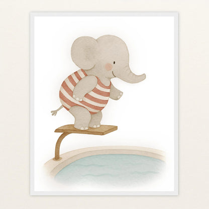 Emil der Elefant - Motiv: "Pool" Poster mit Holzrahmen von tinylearner