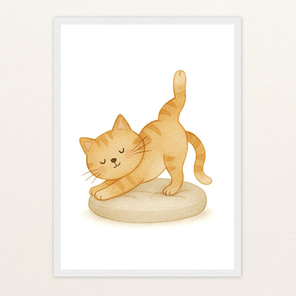 Kira die Katze - Motiv: "Yoga" Poster mit Holzrahmen von tinylearner