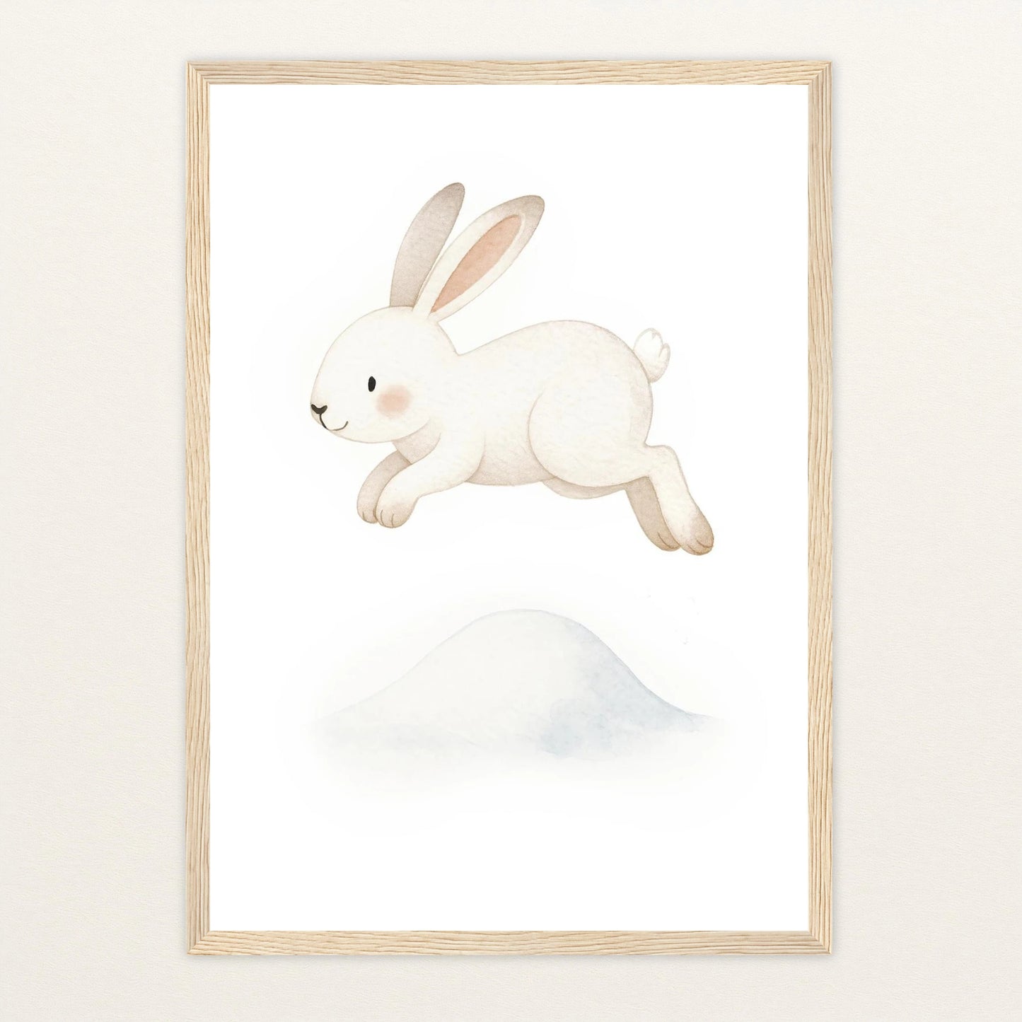 Sina der Schneehase - Motiv: "Schneehügel" Poster mit Holzrahmen von tinylearner