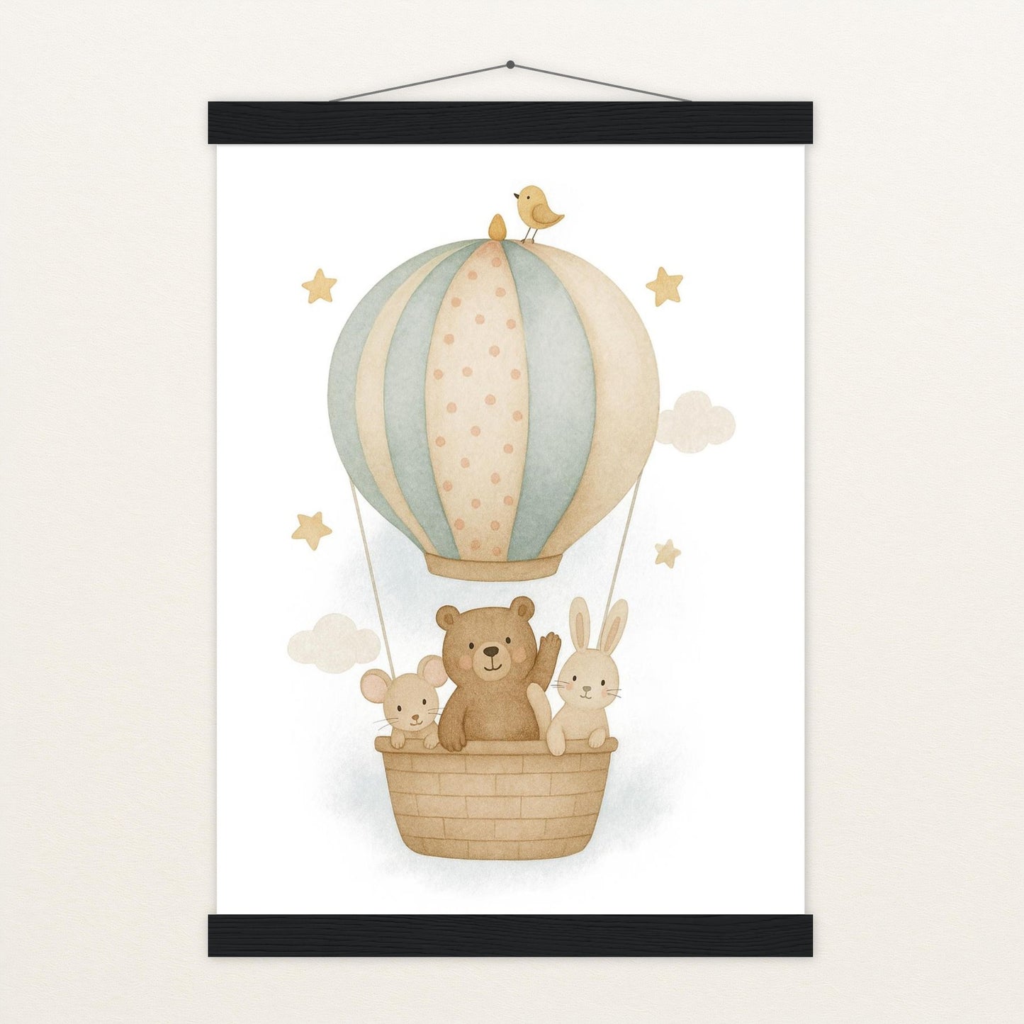 Tierfreunde - Motiv: "Heißluftballon" Poster mit Leisten von tinylearner