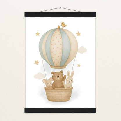 Tierfreunde - Motiv: "Heißluftballon" Poster mit Leisten von tinylearner