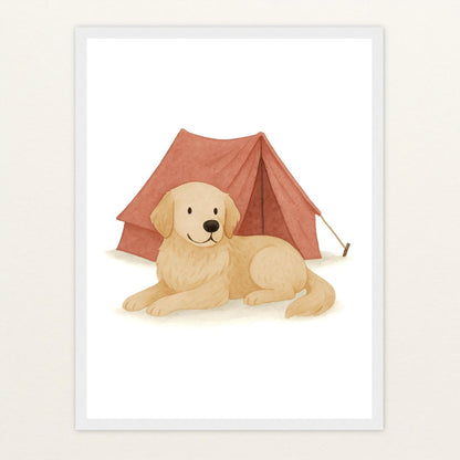 Hugo der Hund - Motiv: "Zelt" Poster mit Holzrahmen von tinylearner