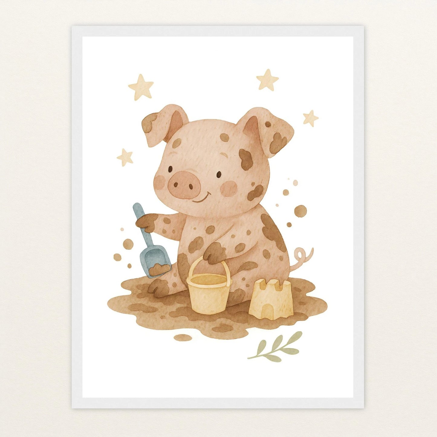 Susi das Schwein - Motiv: "Sandkasten" Poster mit Holzrahmen von tinylearner