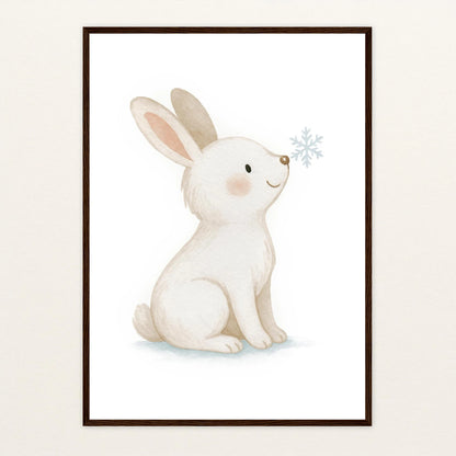 Sina der Schneehase Poster mit Holzrahmen von tinylearner