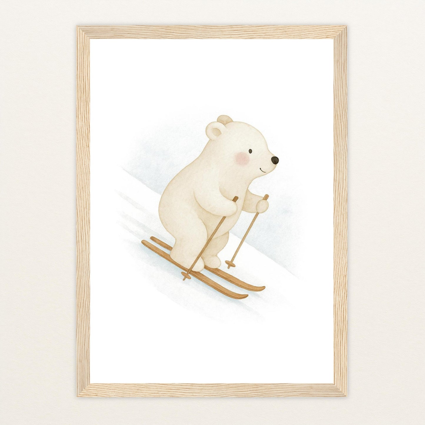 Pummel der Polarbär - Motiv: "Ski" Poster mit Holzrahmen von tinylearner
