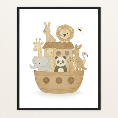 Tierfreunde - Motiv: "Arche Noah" Poster mit Holzrahmen von tinylearner