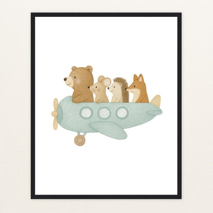 Tierfreunde - Motiv: "Flugzeug" Poster mit Holzrahmen von tinylearner
