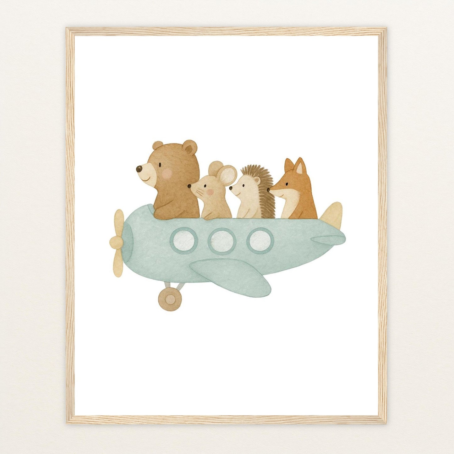 Tierfreunde - Motiv: "Flugzeug" Poster mit Holzrahmen von tinylearner