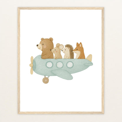 Tierfreunde - Motiv: "Flugzeug" Poster mit Holzrahmen von tinylearner