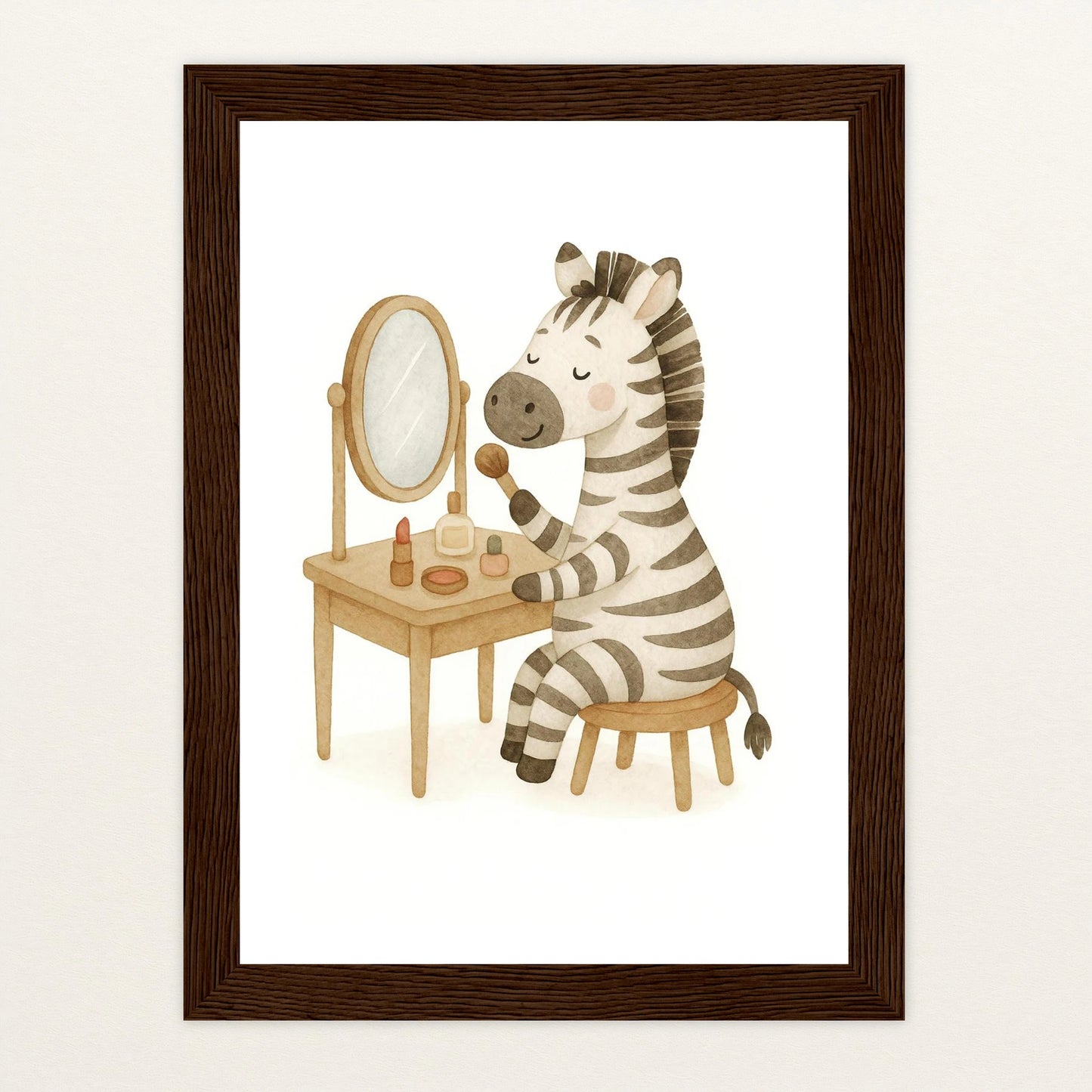 Zinni das Zebra - Motiv: "Schminken" Poster mit Holzrahmen von tinylearner