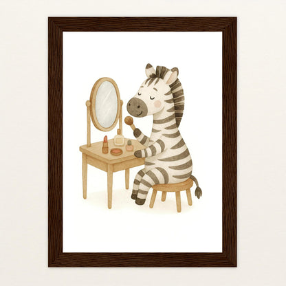 Zinni das Zebra - Motiv: "Schminken" Poster mit Holzrahmen von tinylearner