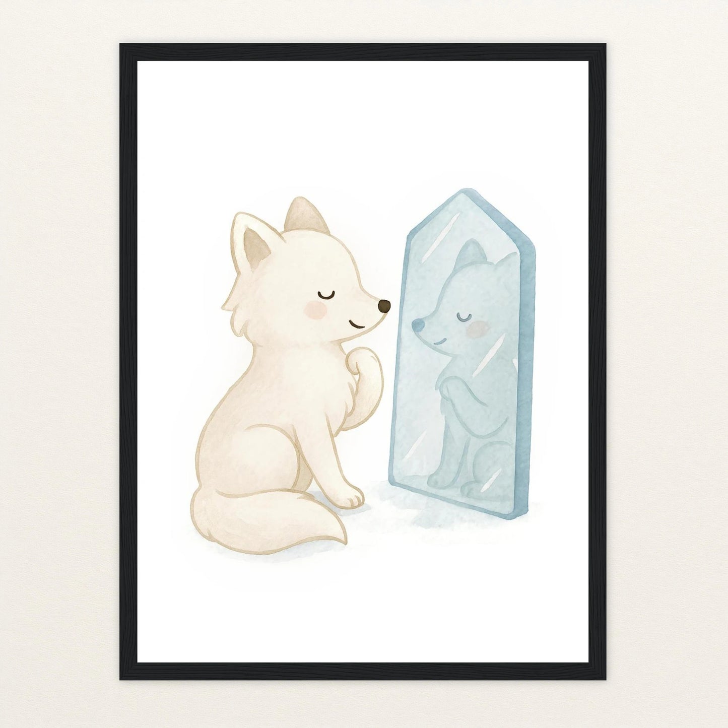 Pino der Polarfuchs - Motiv: "Spiegel" Poster mit Holzrahmen von tinylearner