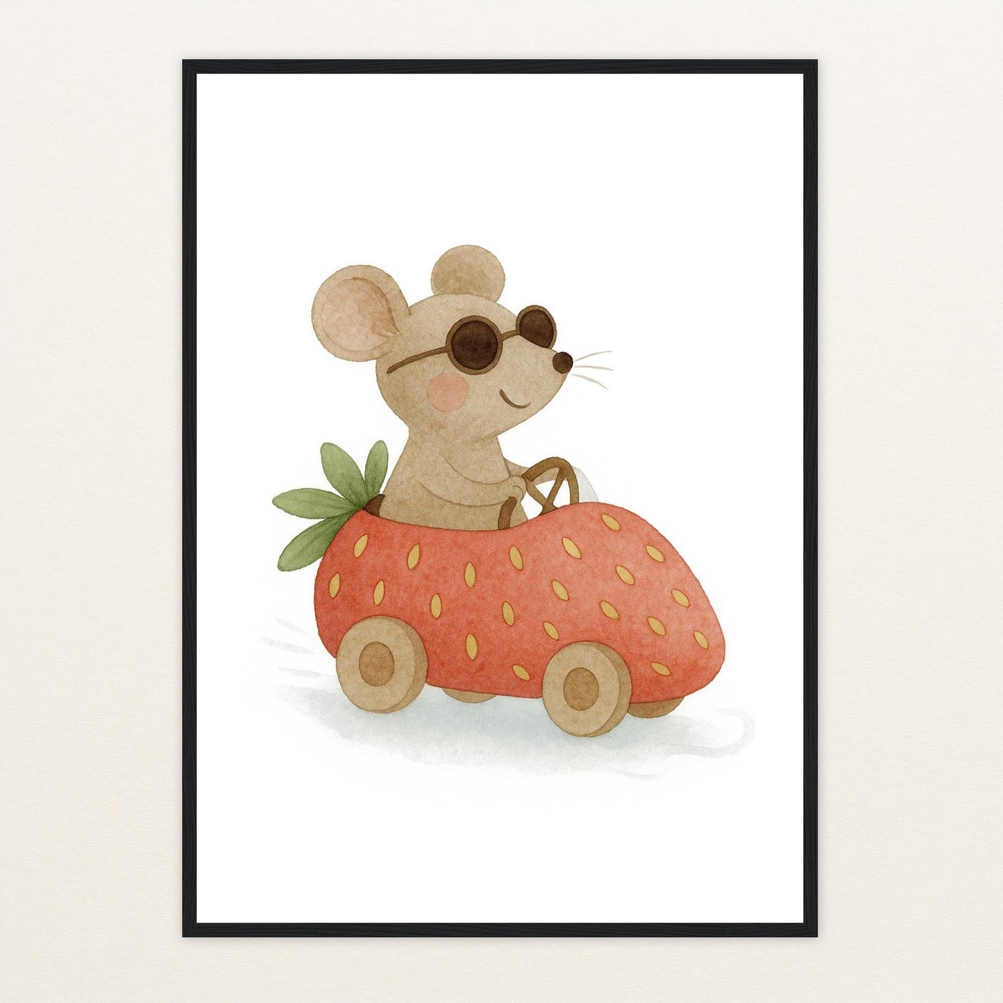 Mimi die Maus - Motiv: "Erdbeerwagen" Poster mit Holzrahmen von tinylearner