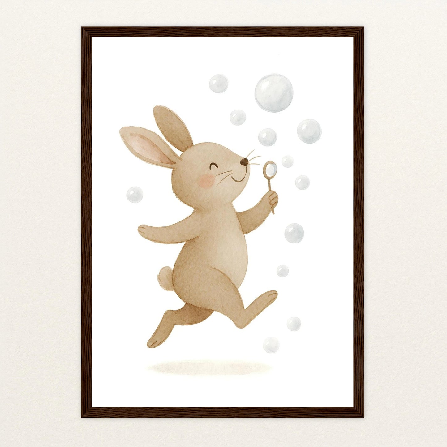 Holly der Hase - Motiv: "Seifenblasen" Poster mit Holzrahmen von tinylearner