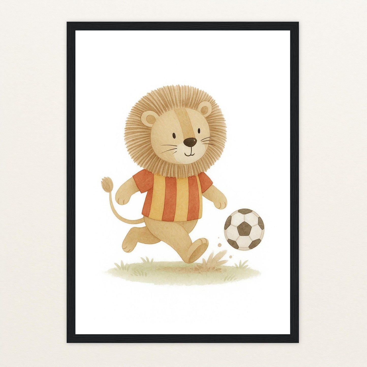 Leo der Löwe - Motiv: "Fußball" Poster mit Holzrahmen von tinylearner