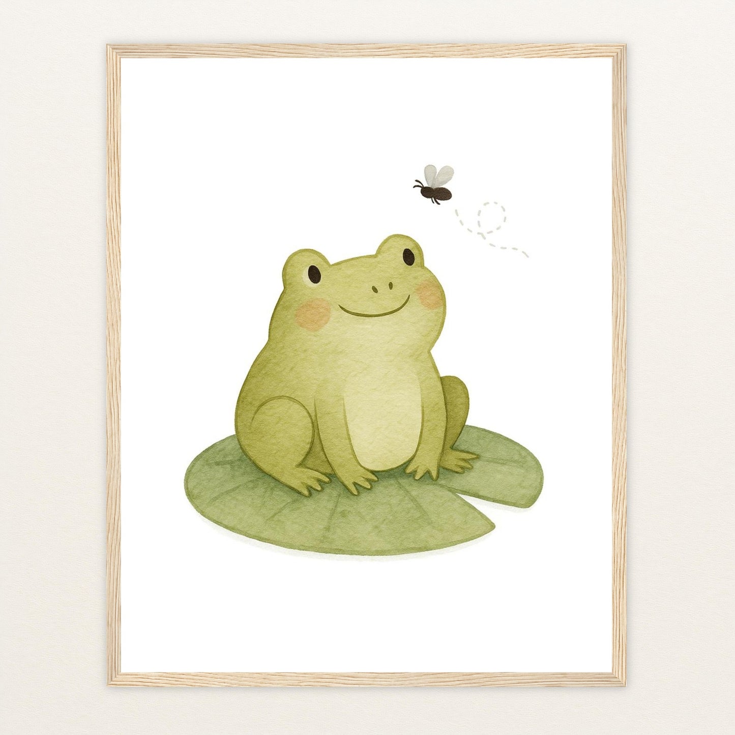 Flocke der Frosch - Motiv: "Fliege" Poster mit Holzrahmen von tinylearner