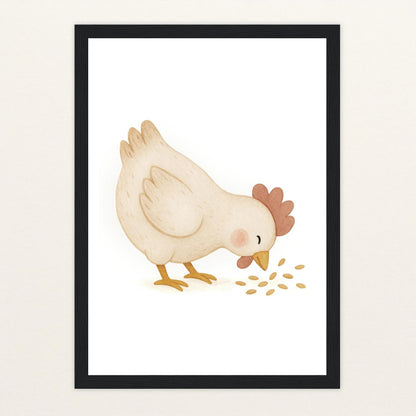 Hanni das Huhn - Motiv: "Körner" Poster mit Holzrahmen von tinylearner