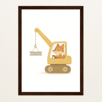 Finnegan der Fuchs - Motiv: "Kran" Poster mit Holzrahmen von tinylearner