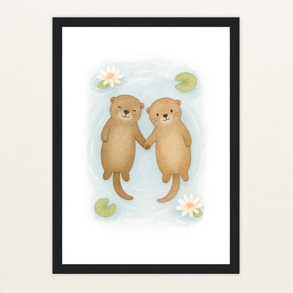Otti der Otter Poster mit Holzrahmen von tinylearner