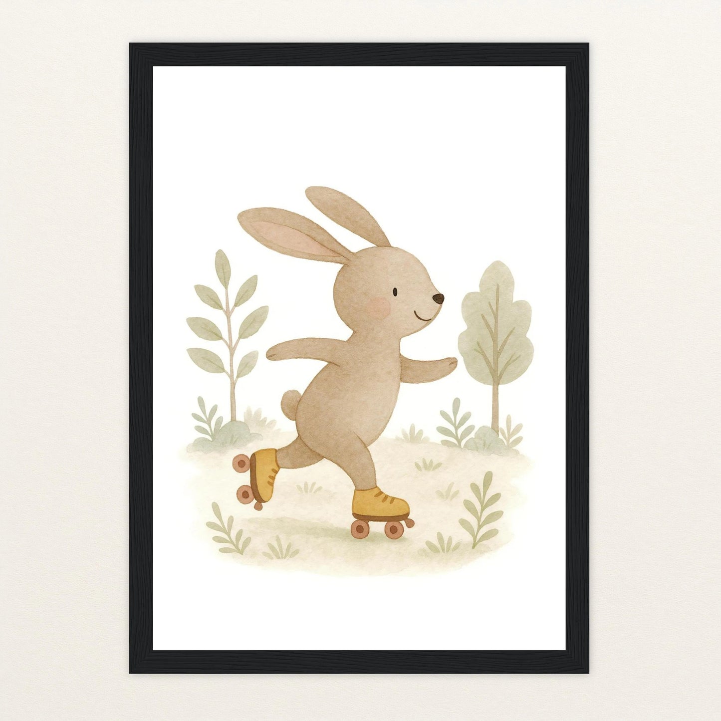Holly der Hase - Motiv: "Rollschuhe" Poster mit Holzrahmen von tinylearner