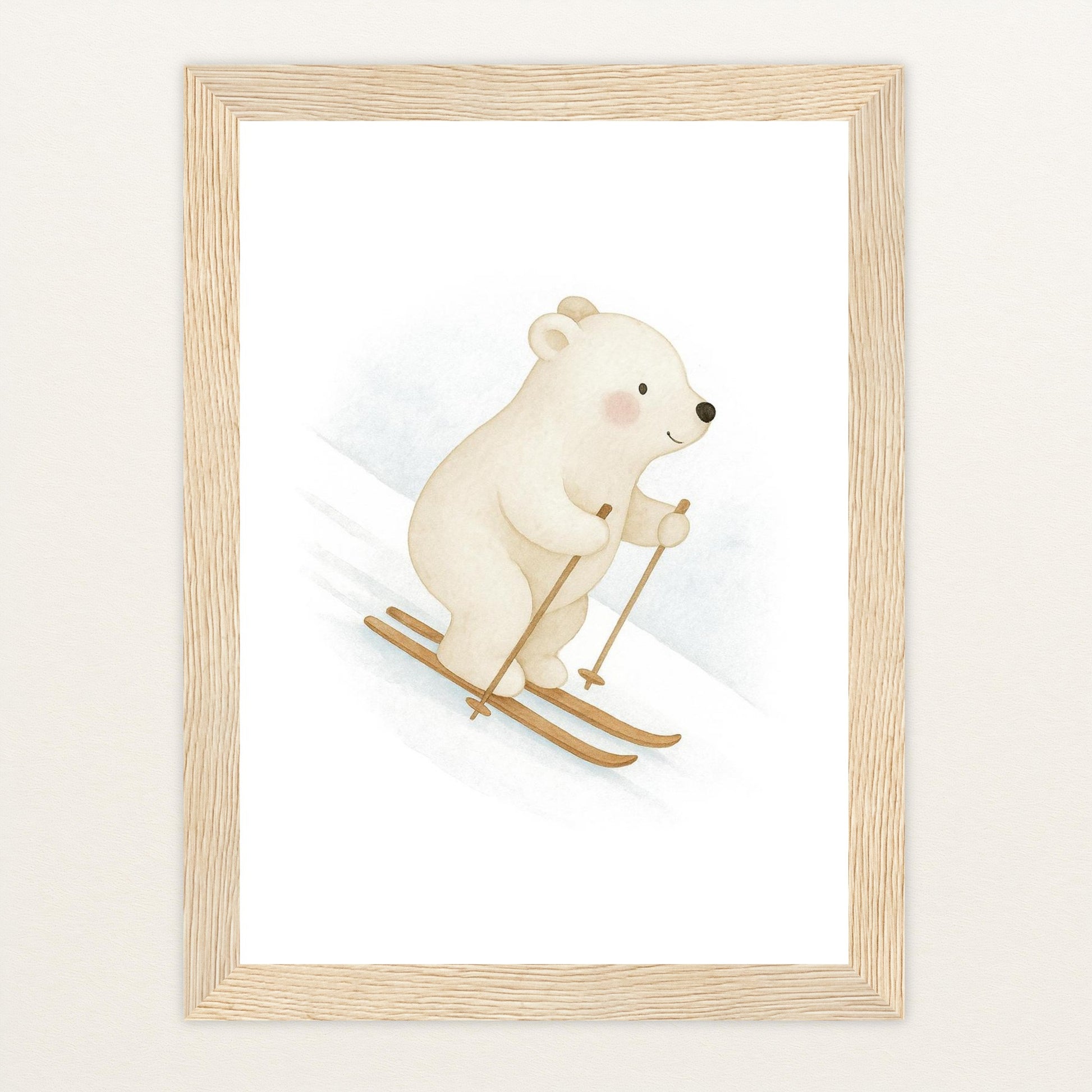 Pummel der Polarbär - Motiv: "Ski" Poster mit Holzrahmen von tinylearner