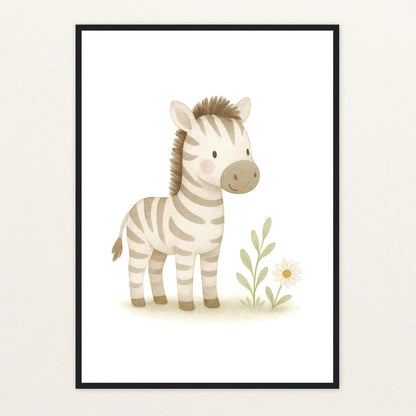 Zinni das Zebra Poster mit Holzrahmen von tinylearner