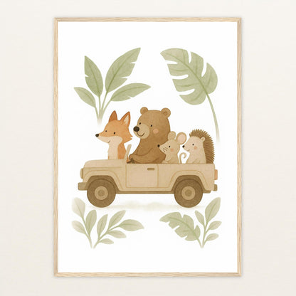 Tierfreunde - Motiv: "Safari" Poster mit Holzrahmen von tinylearner