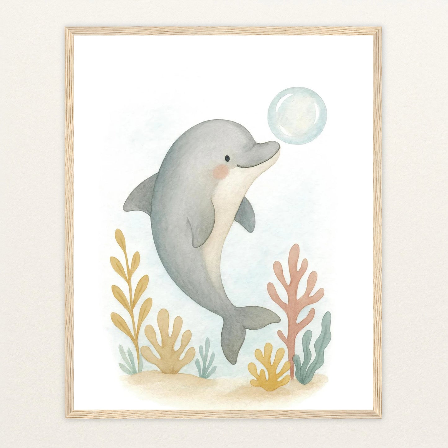 Dora der Delfin - Motiv: "Luftblase" Poster mit Holzrahmen von tinylearner