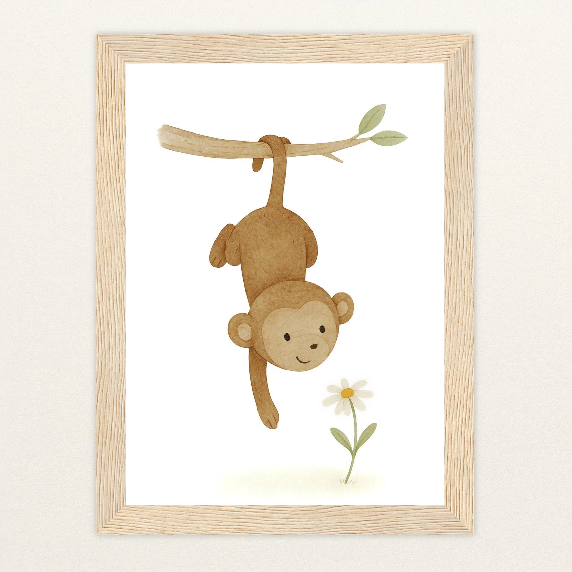 Aki der Affe - Motiv: "Gänseblümchen" Poster mit Holzrahmen von tinylearner