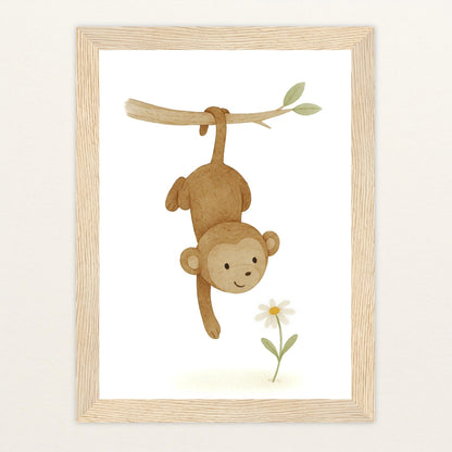 Aki der Affe - Motiv: "Gänseblümchen" Poster mit Holzrahmen von tinylearner