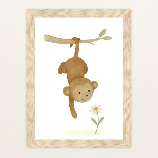 Aki der Affe - Motiv: "Gänseblümchen" Poster mit Holzrahmen von tinylearner