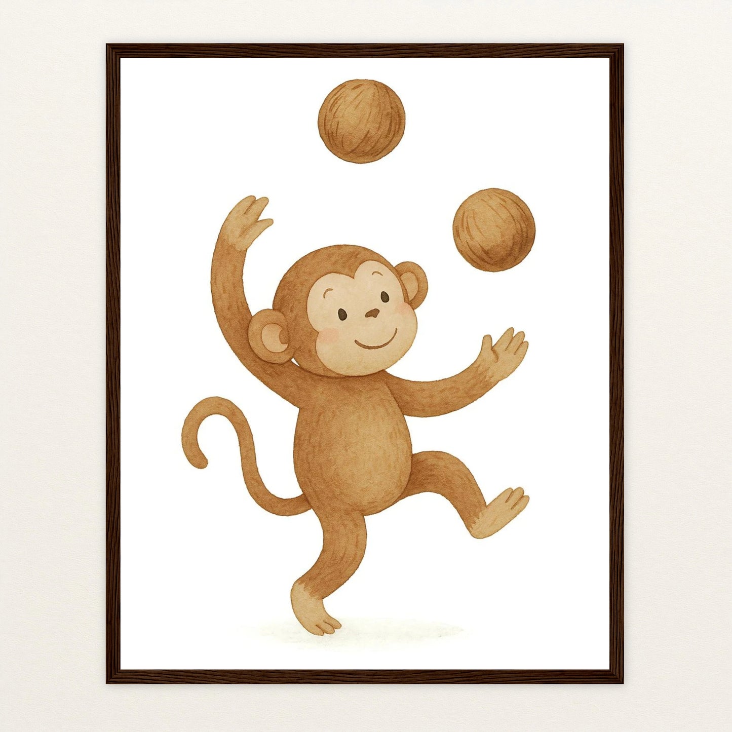 Aki der Affe - Motiv: "Kokosnuss" Poster mit Holzrahmen von tinylearner