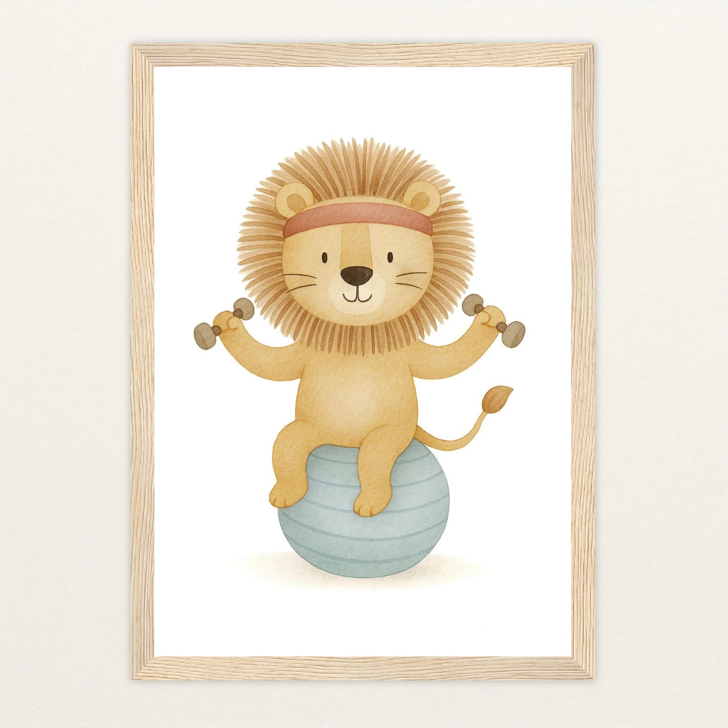 Leo der Löwe - Motiv: "Workout" Poster mit Holzrahmen von tinylearner