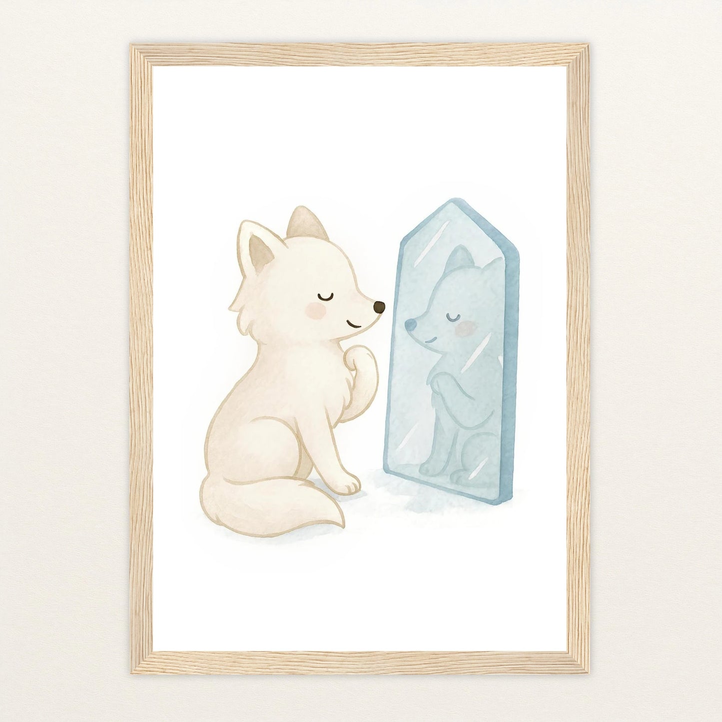 Pino der Polarfuchs - Motiv: "Spiegel" Poster mit Holzrahmen von tinylearner