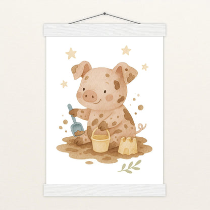 Susi das Schwein - Motiv: "Sandkasten" Poster mit Leisten von tinylearner