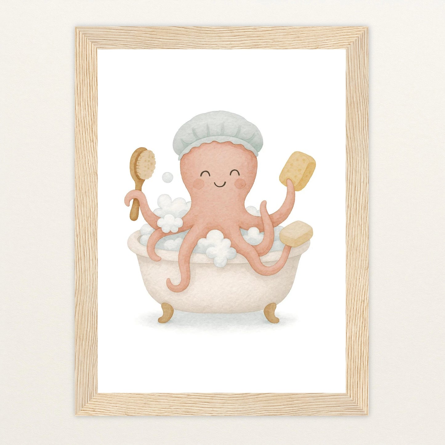 Tilli der Tintenfisch - Motiv: "Baden" Poster mit Holzrahmen von tinylearner