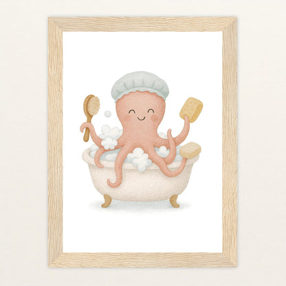 Tilli der Tintenfisch - Motiv: "Baden" Poster mit Holzrahmen von tinylearner