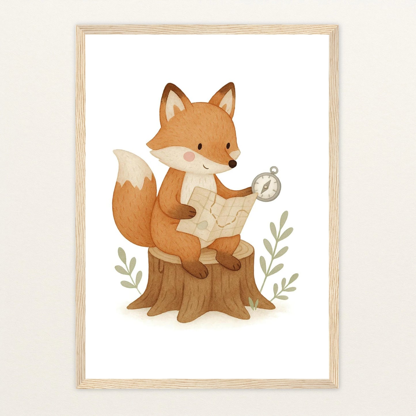 Finnegan der Fuchs - Motiv: "Abenteuerlust" Poster mit Holzrahmen von tinylearner