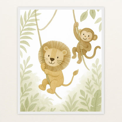 Tierfreunde - Motiv: "Lianen" Poster mit Holzrahmen von tinylearner