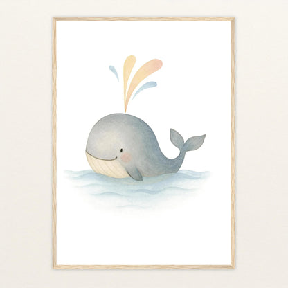 Willi der Wal - Motiv: "Freude" Poster mit Holzrahmen von tinylearner