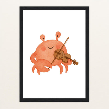 Krabbi der Krebs - Motiv: "Geige" Poster mit Holzrahmen von tinylearner