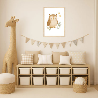 Emmi die Eule Poster mit Holzrahmen von tinylearner