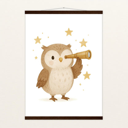 Emmi die Eule - Motiv: "Fernglas" Poster mit Leisten von tinylearner