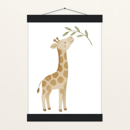 Greta die Giraffe - Motiv: "Blätter" Poster mit Leisten von tinylearner
