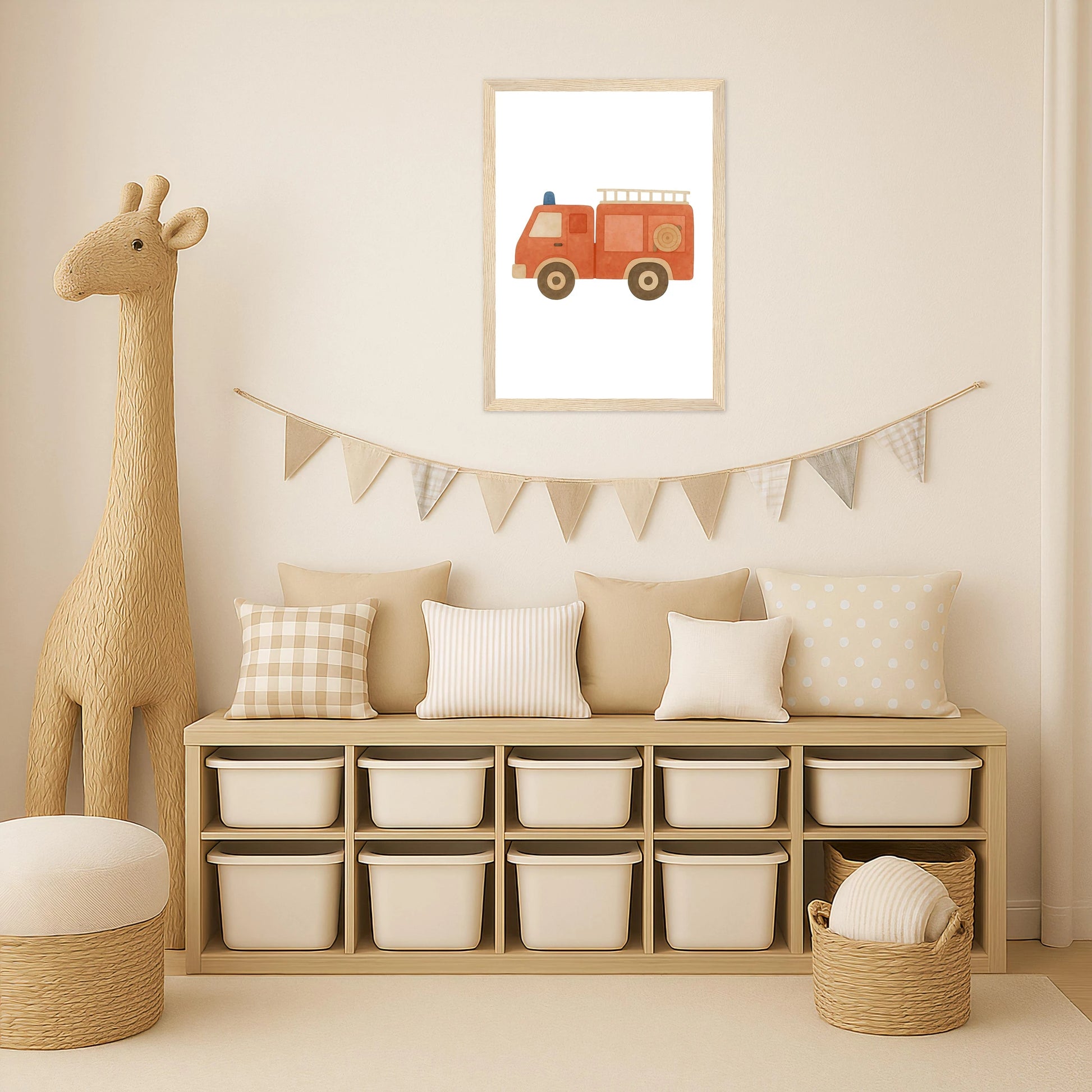 Feuerwehrauto Poster mit Holzrahmen von tinylearner